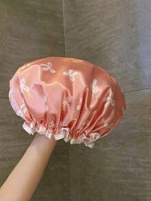 1pc Double-Layer Reusable Waterproof Women's Shower Cap, Bow Pattern, Elastic Bathing Hair Cover, Multipurpose For Kitchen & Bathroom, Essential For Summer & Back To School - Multicolor - View 6