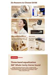 Lenovo EA166 Bluetooth 5.4 Bluetooth Headset: High-Quality Sound, Intelligent Ultra-Clear Call Noise Reduction, IPX5 Waterproof And Sweatproof Rating, Ultra-Low Latency. - Cherry Blossom White - View 4