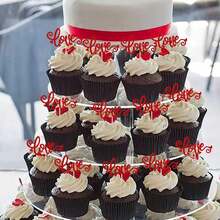 24PCS Valentine's Day Love Cupcake Toppers With Glitter Heart Letter Sweet Love Cupcake Picks Valentine's Day Theme Wedding Engagement Bridal Shower Birthday Party Cake Decorations Supplies Red