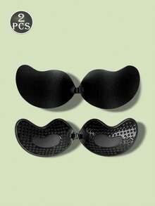 1/2件装加大码硅胶隐形聚拢文胸 - 无肩带露背隐形文胸，前扣式，可重复使用，透气