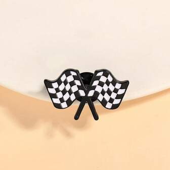 1pc DIY Racing Flag In Black & White, Vintage Metal Badge Souvenir, Suitable For Racing Enthusiasts