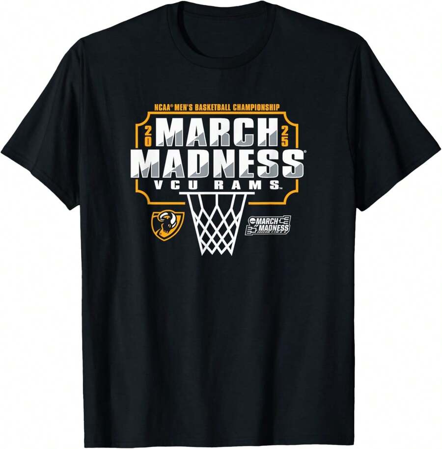 VCU Rams March Madness 2025 Men's Basketball T-Shirt - 黑色 - 查看 1
