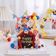 DCircus Clown Birthday Cake Decoration Set 20 Pieces Including PVC Clown Figurine With Bunny "HAPPY" Mini Cake Banner Circus Elements And Colorful Clay Balloons For Party Decorations - Ymx053 - 查看 5