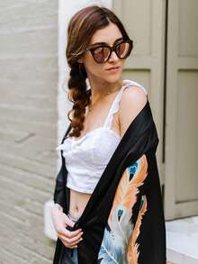 Áo khoác kimono dáng lửng phong cách Trung Hoa cổ điển, mới lạ, sang trọng, in họa tiết retro, kiểu dáng thanh lịch, thắt eo thoải mái, nhẹ nhàng, thích hợp cho kỳ nghỉ hè đi biển, thiết kế độc đáo, chống nắng. - màu đen - Xem 4