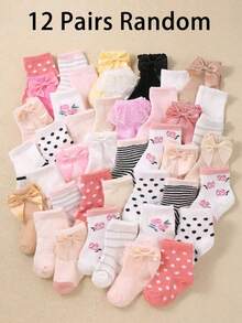 24/12/6 双装婴儿船袜，蝴蝶结蕾丝花卉图案，女童洛丽塔公主袜，多款设计，超柔软弹力透气蕾丝袜口袜，0-36 个月，适合春夏各种场合，婴儿袜，女童袜，洛丽塔袜，公主袜，船袜，女童礼盒套装，生日礼物，圣诞礼物系列 - 彩色 - 查看 13