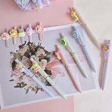 6支/套 可爱新款卡通金属夹式圆珠笔，经久耐用，书写流畅，通用黑色墨水 - E023-016 - 查看 4