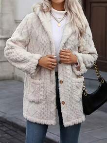 Plus Size Autumn And Winter Thickened Double Jacket Women's Fall Women Geometric Pattern Reversible Hooded Jacket With Pockets   Women's Winter Clothing Of Women's Winter Clothing Women's Winter Fashion Women's Winter Promotion Of Women's Winter Clothing Fleece Jackets Women  Define Jacket  Christmas Define Jacket  Sports Jacket  Fitted Jacket  Zip Up Jackets - 灰色 - 查看 2