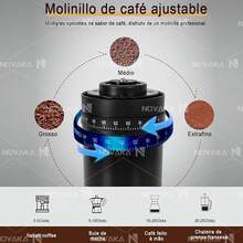 NOVAKA Molinillo de Café Eléctrico Portátil Eléctrico con 40 Ajustes de Molienda, Molinillo de Granos de Café, con Cepillo de Limpieza, para Viajes, Camping y Hogar - Negro eléctrico - Ver 5