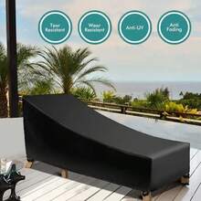 1pc Outdoor Waterproof Patio Chaise Lounge Chair Cover UV Resistant Lounger Covers Heavy Duty Weatherproof Patio Sofa Furniture Covers Black,Kitchen Decor,Household Items - Black - View 10