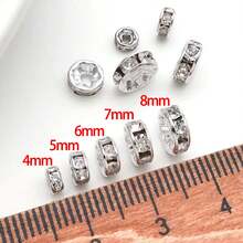 20pcs Real 18K Gold Plated Clear Crystal Rhinestone Beads Straight Flange Beads Golden Flat Round Rhinestone Bead Rondelle Crystal Metal Bead For DIY Jewelry Making - Multicolor - View 7