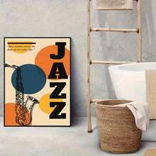 1pc Frameless Canvas Retro Jazz Saxophone "JAZZ" Slogan Decor – Fits Jazz-Style Bar/Vintage Living Room Wall Decor; Ideal For Jazz Culture Enthusiasts, Vintage Decor Lovers | Canvas Only - Multicolor - View 9