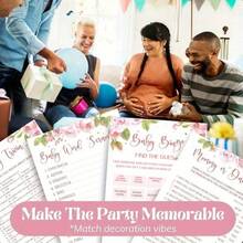 41pcs, Shower Games - Shower Riddles Shower Word Puzzles Floral Shower Activities 20 Guest Riddles Mom Or Dad Shower Decoration Games, Double-Sided Printing With Answer Cards - Pink - View 4