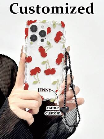Personalized Cherry Name Braided Transparent Colorful Minimalist Anti-Drop Thick Phone Protective Case With Printed Wrist Strap, Compatible With IPhone 17/17Pro/17ProMax/17Air, 16/16Pro Max, XR/7/8, 15ProMax, 12ProMax, 13ProMax, 14ProMax, 13, 14, 11, 12P, 14P, 11P, 12P, XS, XR, 7/8P, 7/8GES2, 11Pro, 12Pro, 13Pro, 14Pro, 15Pro, 16Pro