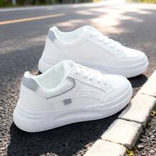Thick-Soled Women's White Sports Shoes! Simple Pure White / Invisible Height Increase, Soft And Elastic Leather For A Luxurious Feel, Cloud-Like Sole For Walking Without Tiring Feet! Suitable For Daily Outings, Work Commuting, Dating And Shopping, Sports And Leisure, Suitable For All Kinds Of Sports - 升級灰 - 查看 1
