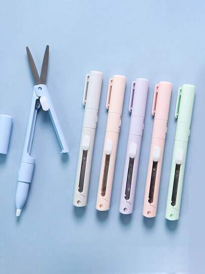 1pc Simple Solid Color Pen Style Dual Head Dual-Purpose Knife Mini Engraving Knife Scissors Paper Trimming Art Knife