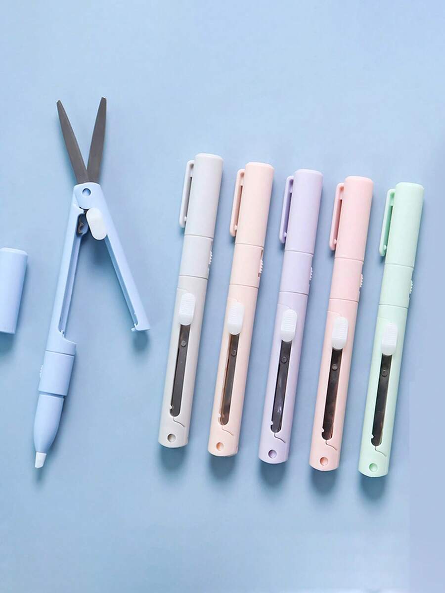 1pc Simple Solid Color Pen Style Dual Head Dual-Purpose Knife Mini Engraving Knife Scissors Paper Trimming Art Knife