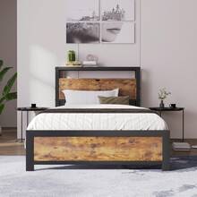 Metal Bed, Youth Bed, Single Bed 90 X 200 Cm With Storage Headboard And Metal Slatted Base, Children's Bed, Metal Bed Frame, Bed Frame For Adults, Children, Teenagers, Black Industrial Bed - 卡其色 - 查看 4