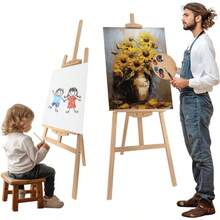 Adjustable Natural Pine Wooden Painting Basic Easel, Pine Art Easel Stand Hold To 43'' Painting Canvas Wedding Sign And Poster, Drawing Adults, Begginners And Students - New Type - 1 - View 8