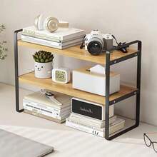 Double-Layer Wooden Desktop Organizer Shelf, Multi-Functional Desk Storage Rack, Small Computer Table Bookshelf, Decorative Partition Display Cabinet Home Office - Wood+White - View 6