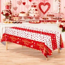 4-Piece Set/1 Red Heart Party Tablecloth, Valentine's Day Decoration 54x108 Inches, Valentine's Day Party Supplies, Disposable Plastic, Birthday, Proposal, Bridal Party, Restaurant Party Decoration - Red - View 6