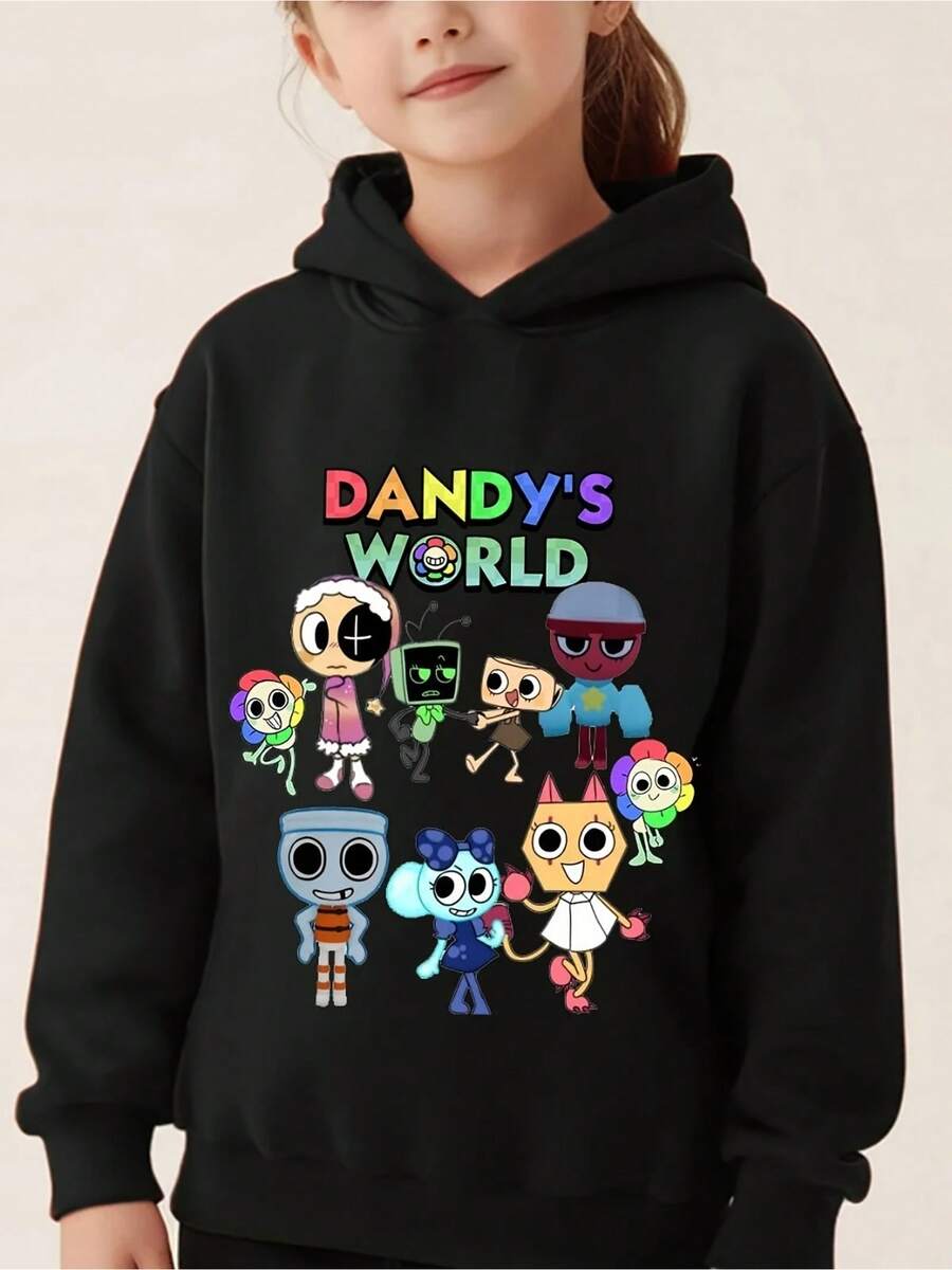Dandys World Hoodie Kids Funny Cartoon Clothes Girls Hooded Sweatshirt Baby Boy Sunflower Cute Tracksuit Y2k Tops Children Hoody_WH_1200x1200px - Black - View 1