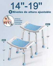 KOSMOX Silla para Baño Adulto Mayor, Asiento de Ducha Antideslizante con Altura Ajustable (36–48 cm), Capacidad 180 kg, Silla de Baño para Adulto Mayor con Patas de Goma y Clip para Regadera - Azul - Sin Respaldo - Ver 1
