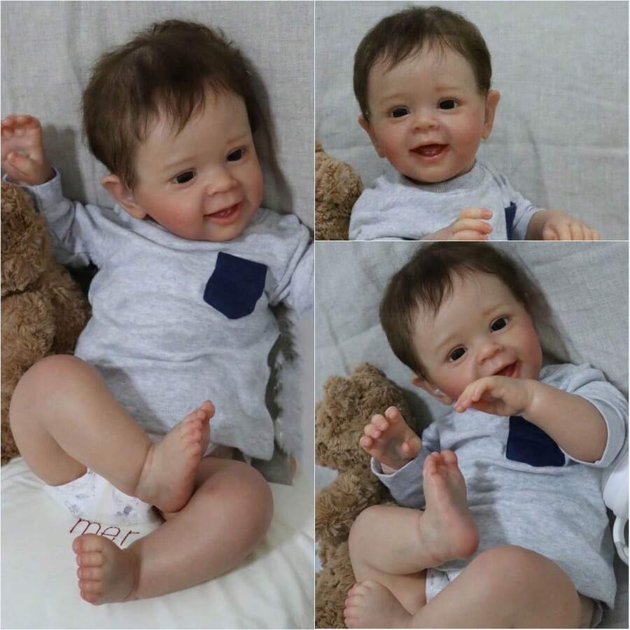 22 Inch/55cm Cute Reborn Doll, PE Limbs Cotton Body, Boy Reborn Doll, Bottle Pacifier Set, Light Brown Hair, Soft Huggable Texture, Perfect Holiday Gift For Christmas Festivities Kids' Christmas Present - 白色 - 查看 1