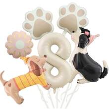 Set de 6 globos de aluminio con diseños de perros salchicha, perros pastor y huellas de perro, adecuados para decoraciones de fiestas de mascotas y fiestas de cumpleaños - Multicolor - Ver 14