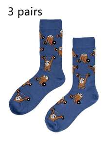 1 Pair Sloth Graphic Men's Mid-Calf Socks, Autumn - Multicolor - View 9