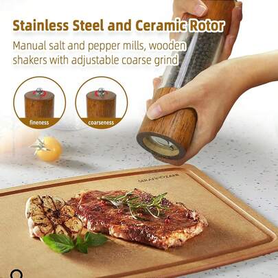 Vintage Wooden & Glass Manual Pepper Grinder - Ceramic Core Kitchen Tool, For Grinding Pepper & Salt, Ideal For Home Cooking And Holiday Celebrations