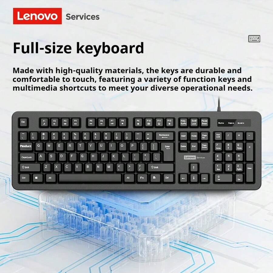 Lenovo K101 USB Wired Keyboard 104-Key Laptop Desktop All-In-One USB Computer External Typing Office Home Use - Black - View 1