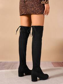 秋冬女士麂皮过膝长靴，修身高筒靴，粗跟骑马靴，休闲时尚弹力过膝长靴