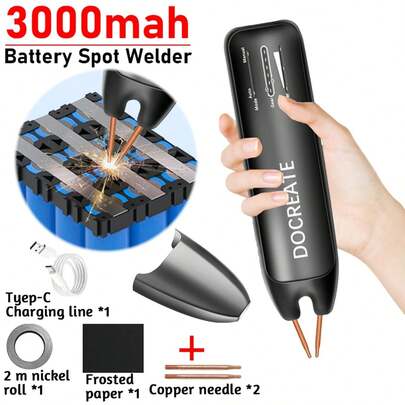 1台可充电手持式点焊机，11档可调，自动/手动模式，USB充电，ABS材质，适用于18650电池、镍带和铁片 - 便携式焊接工具，电池维修工具 | 现代焊接机设计 | 高性能工具