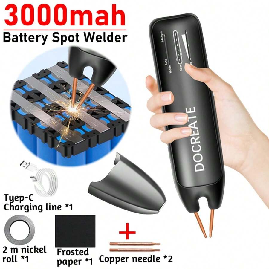 1台可充电手持式点焊机，11档可调，自动/手动模式，USB充电，ABS材质，适用于18650电池、镍带和铁片 - 便携式焊接工具，电池维修工具 | 现代焊接机设计 | 高性能工具 - 彩色 - 查看 1