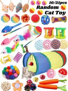 Conjunto de 21 peças de brinquedos aleatórios para gatos, incluindo diversos sinos de plástico e bolas coloridas. O conjunto contém 1 túnel para gatos, ideal para brincadeiras dentro de casa. Um presente perfeito para gatos e amantes de gatos, seja para o Natal ou outras ocasiões especiais. - Multicolorido - Ver 1