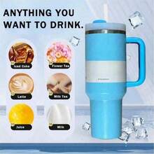 40 OZ H2.0 Stainless Steel Tumbler Double Wall Vacuum Insulated Portable Drinking Cup Travel Iced Coffee Mug Summer Drinkware With Handle And Straw, Perfect For Travel, Home, Office, Gift, Ice Drinks And Hot Drinks(Limited Edition 700pcs) - 霜白 - 查看 5