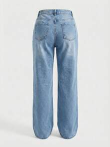 Middle-Waisted Rigid Denim Straight Fit Jeans - Authentic LightBlue Wash 100% Coton, Made In Türkiye - Blue - View 6