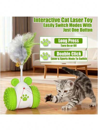 This Laser Cat Toy Features Artificial Feathers And Rotates 360°. It's A Great Indoor Entertainment And Relaxation Toy, Allowing For Unpredictable Movement And Freeing Up Your Hands – Let Your Cat Entertain Itself! (Cat Accessories, Interactive Games, Sturdy Construction, Durable Plastic, For Playful Pets)