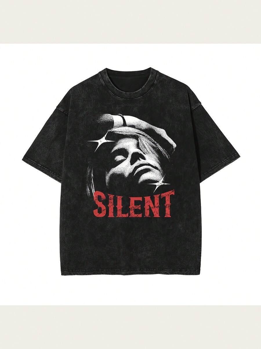 Face Blurred Design Graphic T-Shirt - Black - View 1
