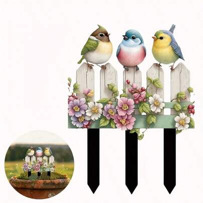 波西米亚风格，三鸟花园装饰，亚克力标牌，多用途动物主题花园艺术品，耐候防刮户外花盆及花园展示牌