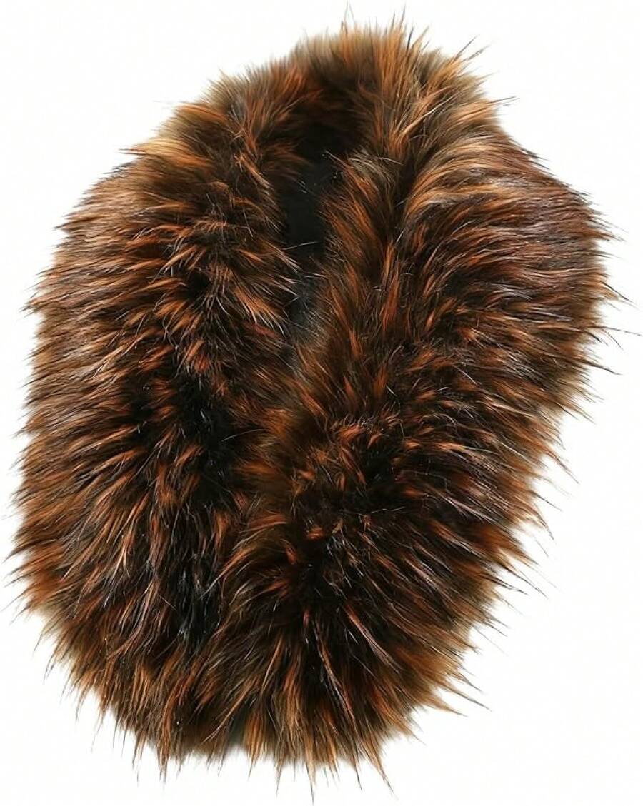 Wander Agio Faux Fur Collar Scarf Soft Winter Neck Wrap Warm Elegant Coats Shawl Imitation Leather Scarves - 深棕色 3 - 查看 1