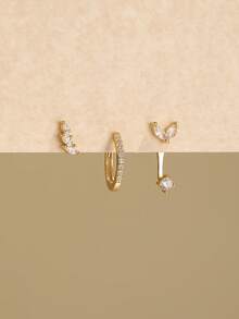 1套星叶925纯银耳环 女士经典耳钉 耳夹 永恒耳骨钉 适合日常佩戴 婚礼派对 订婚 圣诞礼物 精致珠宝 - 金色 - 查看 7