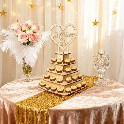 1pc Elegant 7-Tier Heart-Shaped Wooden Chocolate Display Stand For Weddings & Parties - Artistic Home Decor Accent