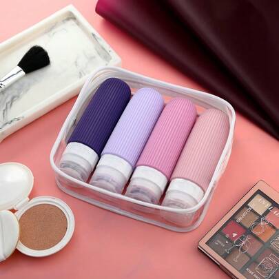 Kit Viagem Frasco Pote Porta Shampoo Creme Silicon 4un 90ml