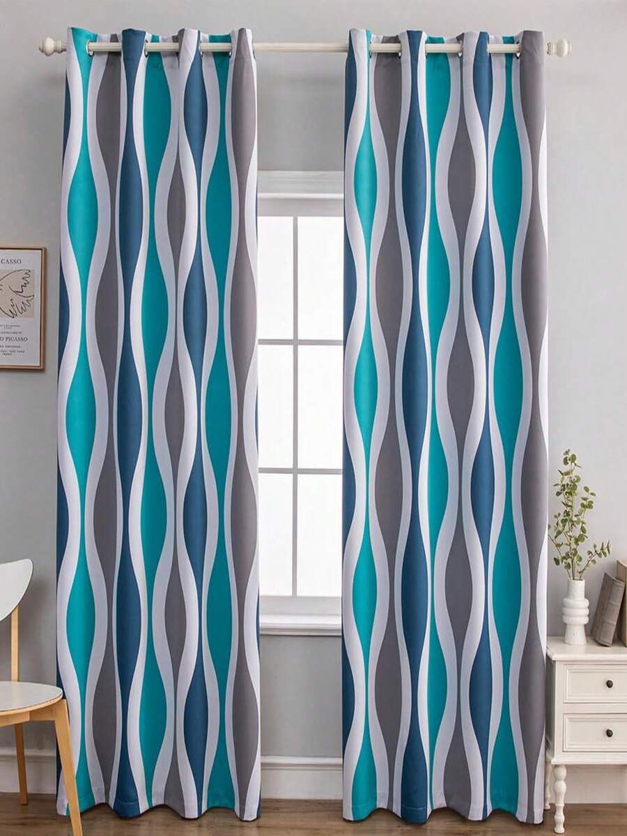 1 件时尚简约的黄灰色半透明隔热印花窗帘，适用于节日派对、客厅和卧室。 - 彩色 - 查看 1