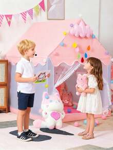 Esta tienda de juegos para interiores cuenta con una alfombra acolchada para gatear, luces esféricas y decoraciones de nubes. Hecha de PVC de alta calidad, es ideal para juegos al aire libre, juegos de rol y decoración de dormitorios, lo que la convierte en una sorpresa de cumpleaños o un regalo de Navidad perfecto para niños. - Rosa - Ver 6