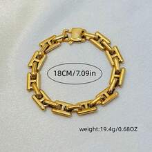 1pc Elegant Stainless Steel Gold Pig Nose Geometric H-Shape Oval Zirconia Bracelet, Suitable For Women's Daily Wear