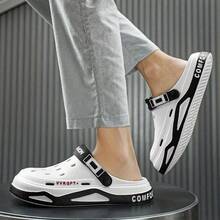 A Pair Of Unisex Summer Tire Pattern Hole Shoes-2025 New, Outdoor Non-Slip Sports Closed-Toe Slippers. Feet-Free Design, Suitable For Indoor Lei, Summer Breathable Men's New Lightweight Soft Sole Hole-Toed Shoes Men's Slippers Dual-Purpose Beach Shoes - 白色 - 查看 5