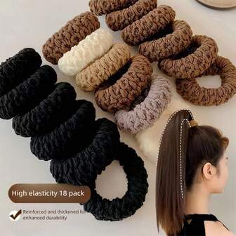 18/6pcs High Elastic Thick Hair Scrunchies Set, Women Fabric Hair Ties - Elegant Sweet Solid Color Ponytail Holders, Soft Seamless Adult Hair Bands, Multiple Colors Available