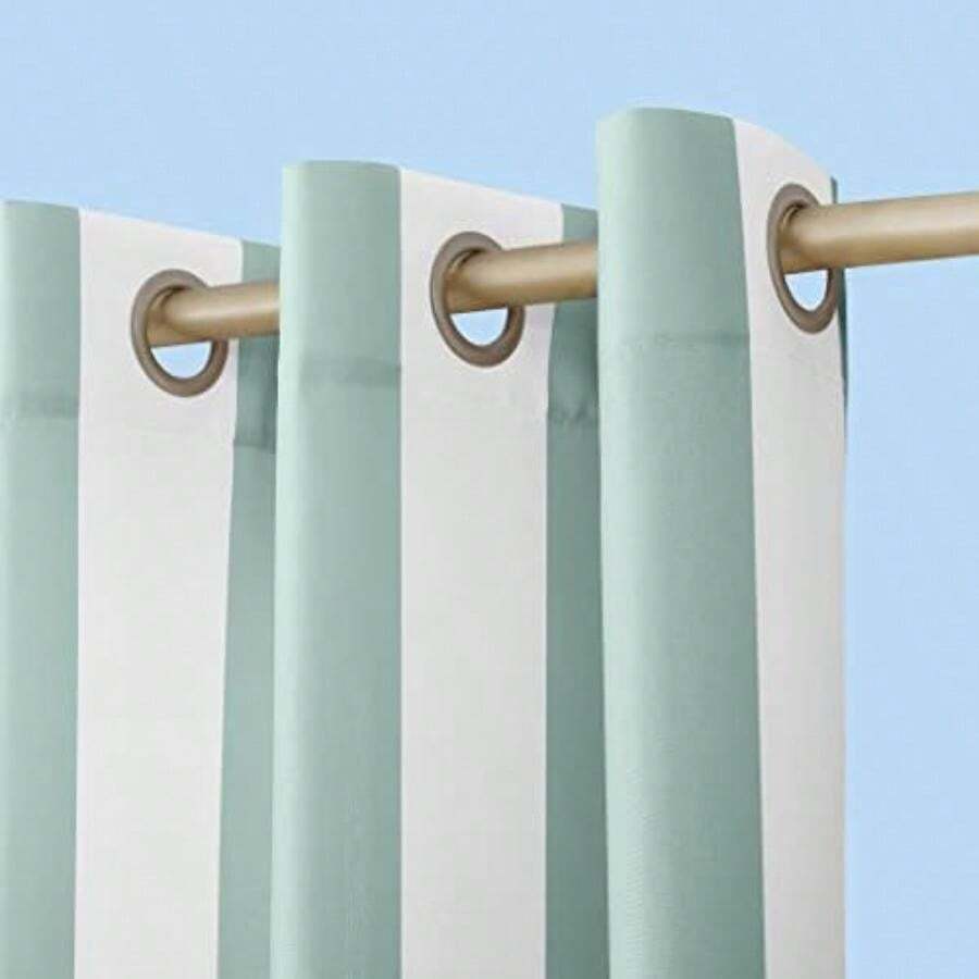 Sun Zero Valencia Cabana Stripe Interior/Exterior Protector UV Energéticamente Eficiente Panel de Cortina con Ojales(137.2An x 274.3Al cm (1 Paneles) Verde azulado suave) - Multicolor - Ver 1